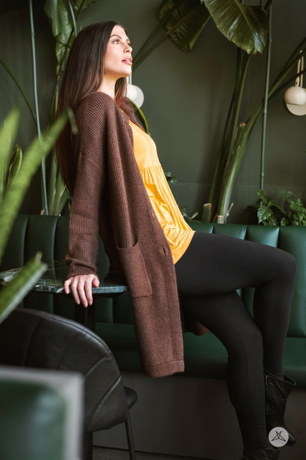 Oversized Luxe Knit Cardigan Mocha SweetLegs Calgary with Jenna