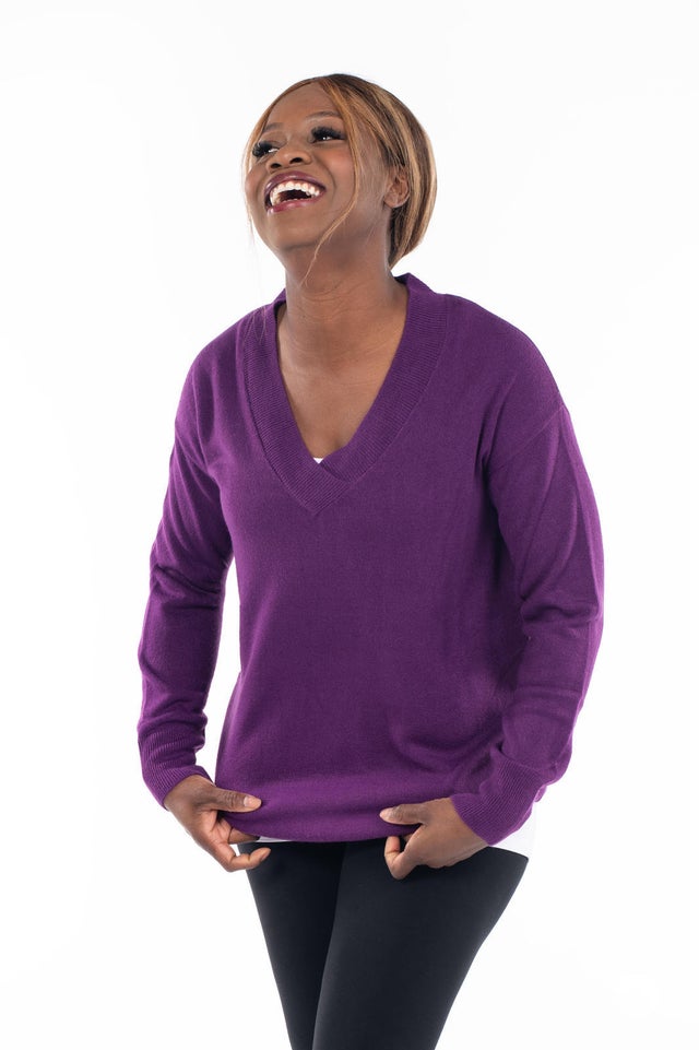 Soft Knit V Neck Sweater SweetLegs Calgary with Jenna