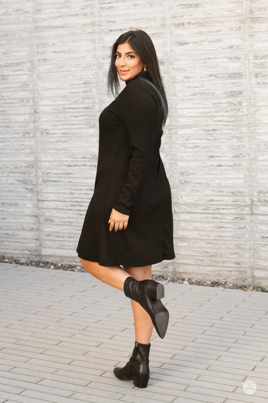Mock Neck Ribbed Dress Black SweetLegs Calgary with Jenna