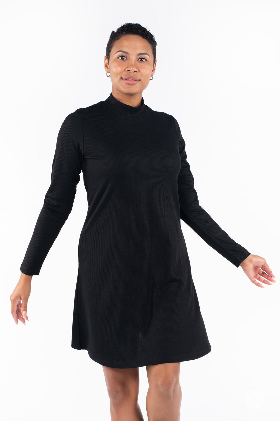 Black mock neck dress top